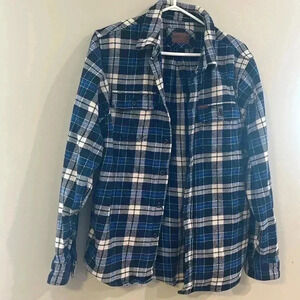 [M]Orvis Blue Plaid Heavyweight Flannel Men Button Down Shirt  Jacket